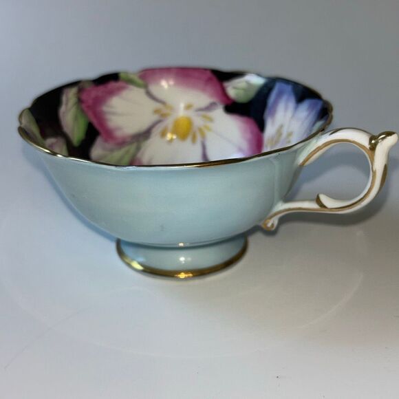 Paragon Tea Cup & Saucer HM the Queen Mary by Appointment teal/gold - Picture 5 of 12